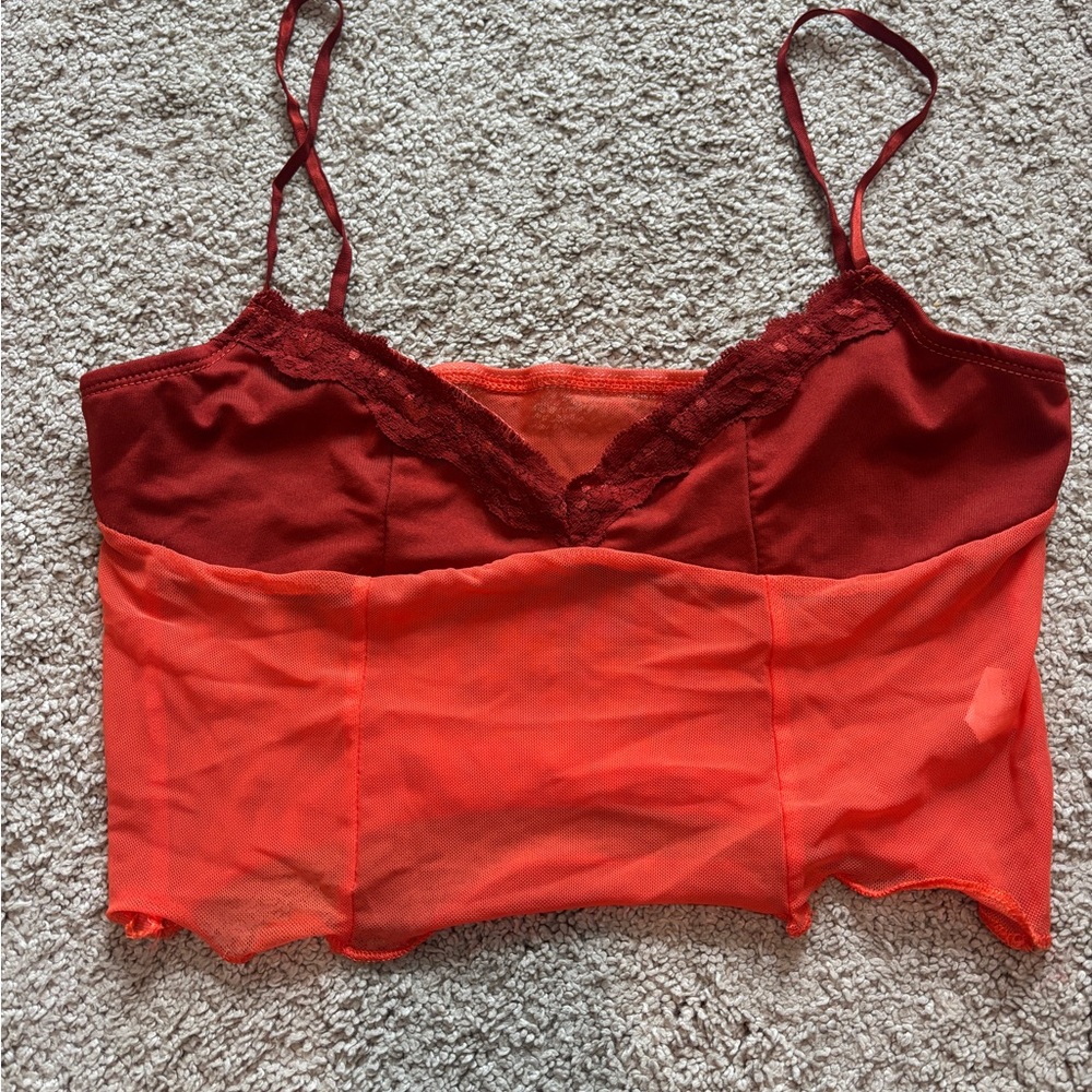 Cider Red and Orange Lace Trim Tank Top